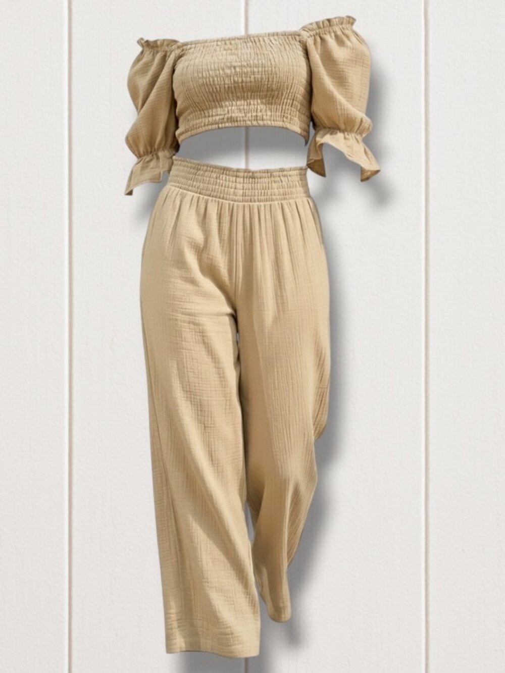 Free People 2 Piece Cotton Wide Leg Lounge Crop Set S